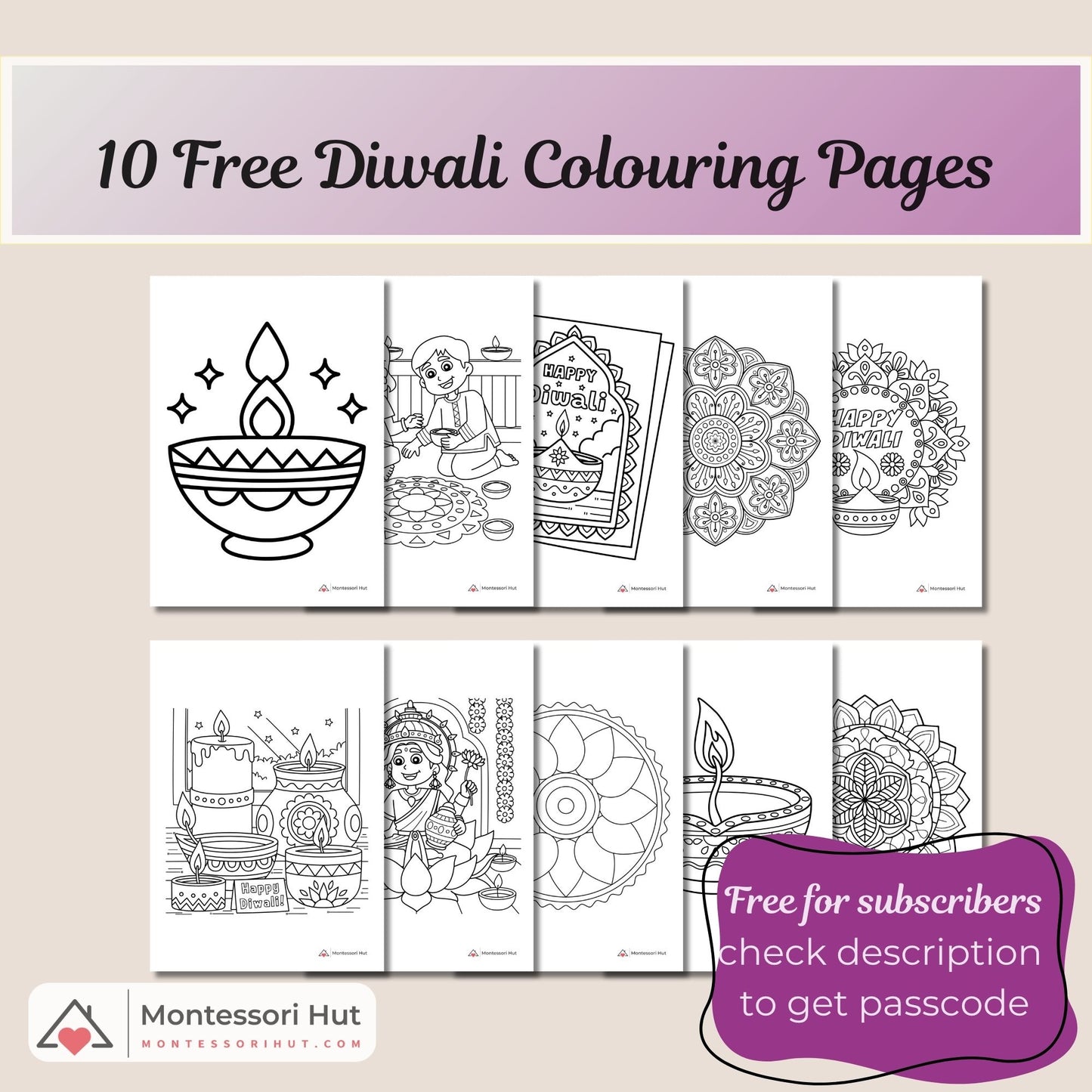 10 Diwali colouring sheets printable - Free Download for subscribers