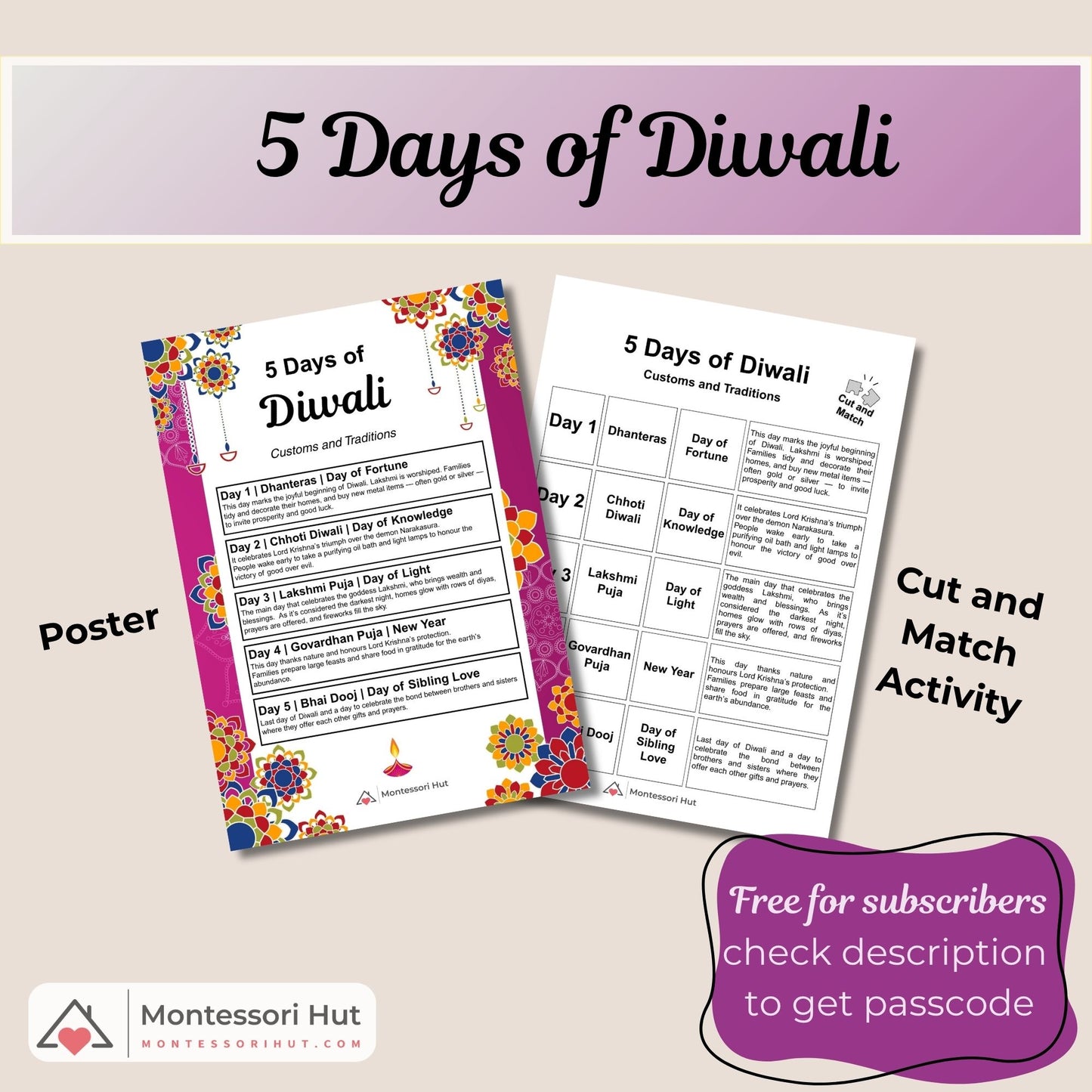 5 Days of Diwali Educational Poster, with Activity Sheets - Free Download for Subscribers