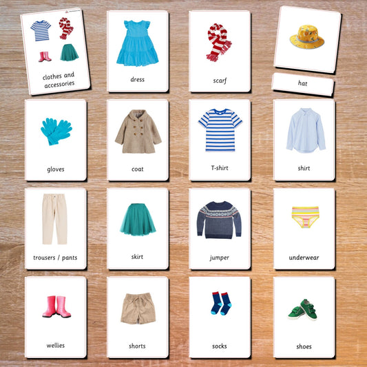 Clothes and Accessories Handmade Premium Montessori 3 Part Cards - 16 Sets