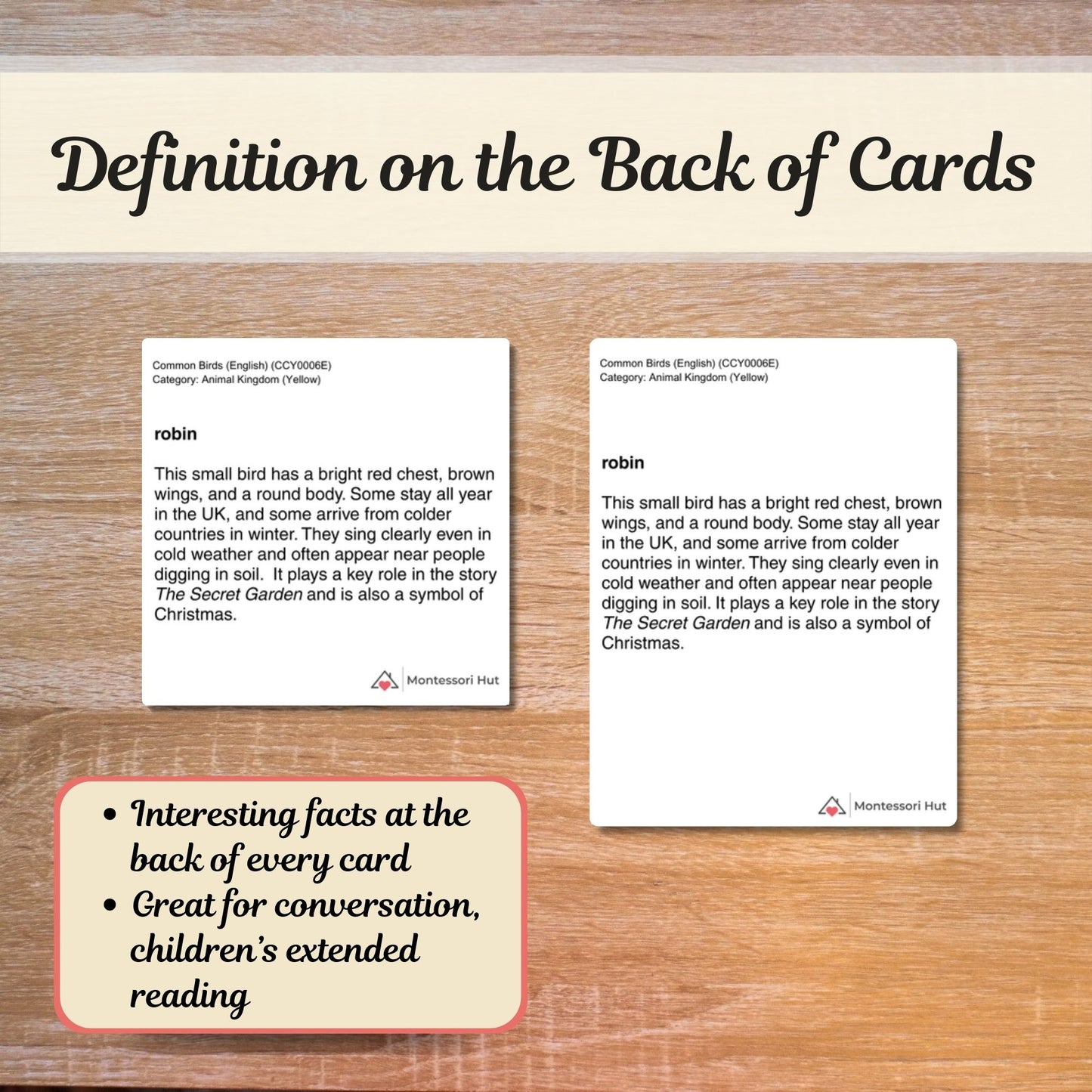 Common Birds Handmade Premium Montessori 3 Part Cards