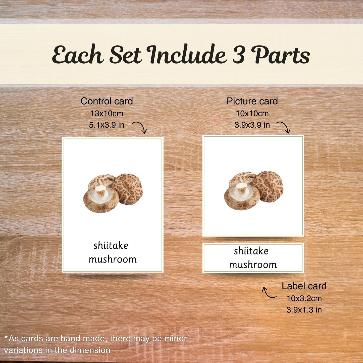 Edible Mushrooms Autumn Language Activities - Handmade Premium Montessori 3 Part Cards - 12 Sets