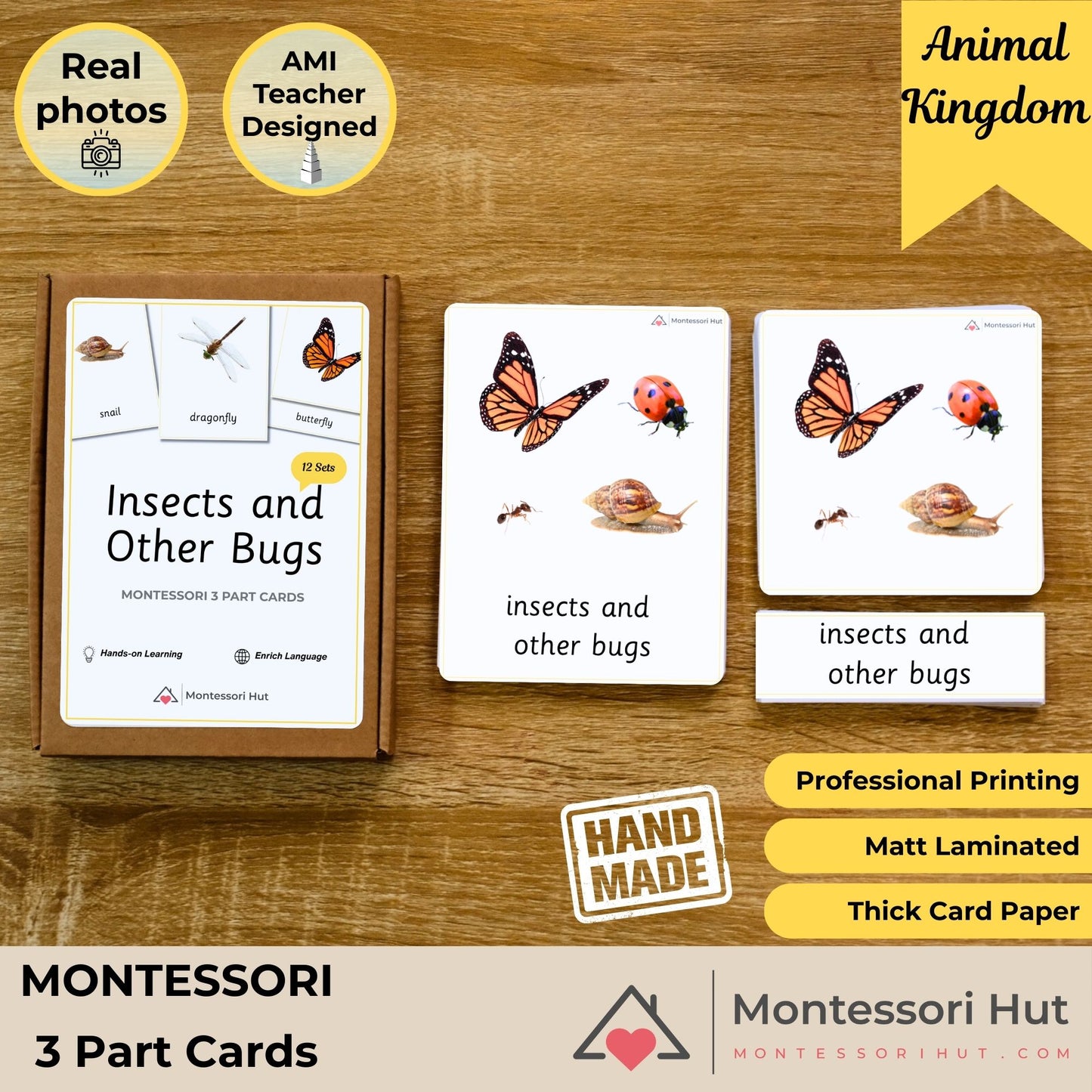 Insects and Other Bugs | Handmade Premium Montessori 3 Part Cards (12 Sets)