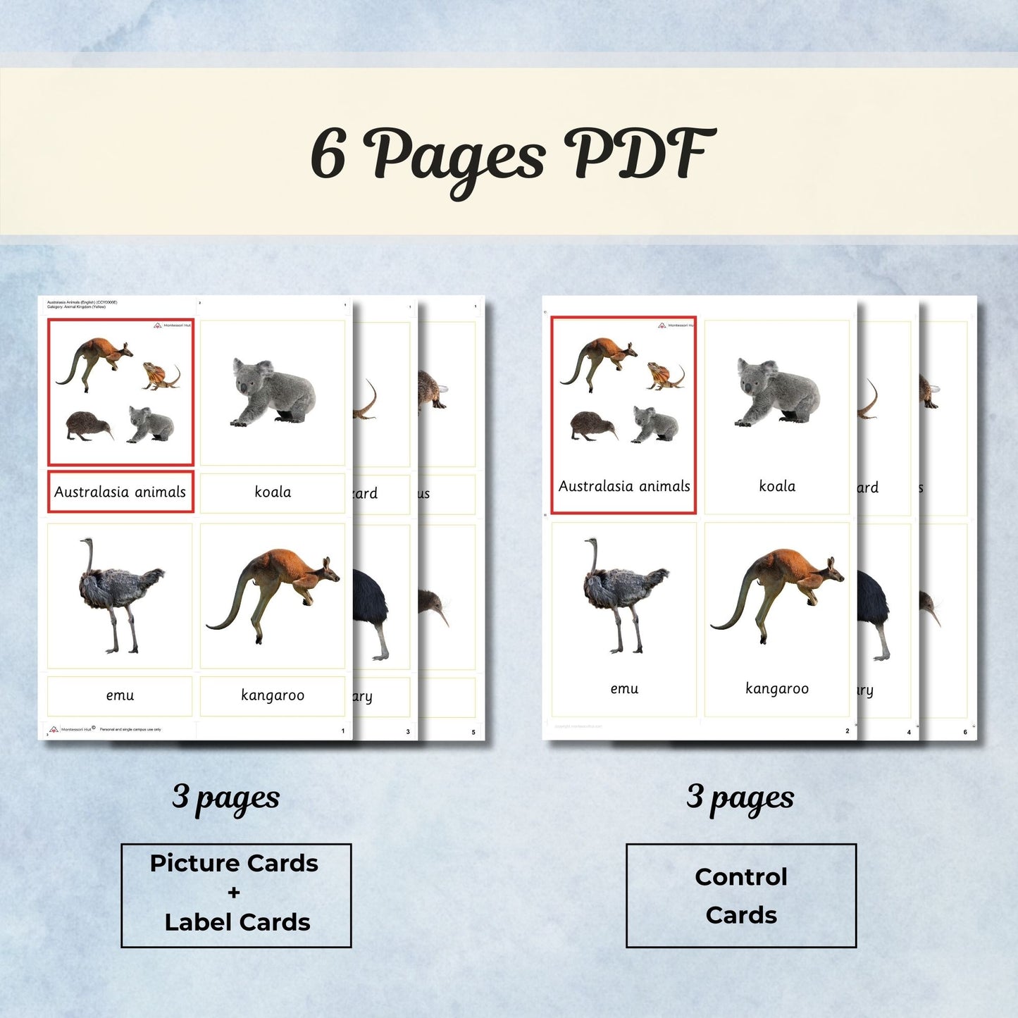 Australia / Australasia Animals Montessori 3 Part Cards | Digital Download | Printable