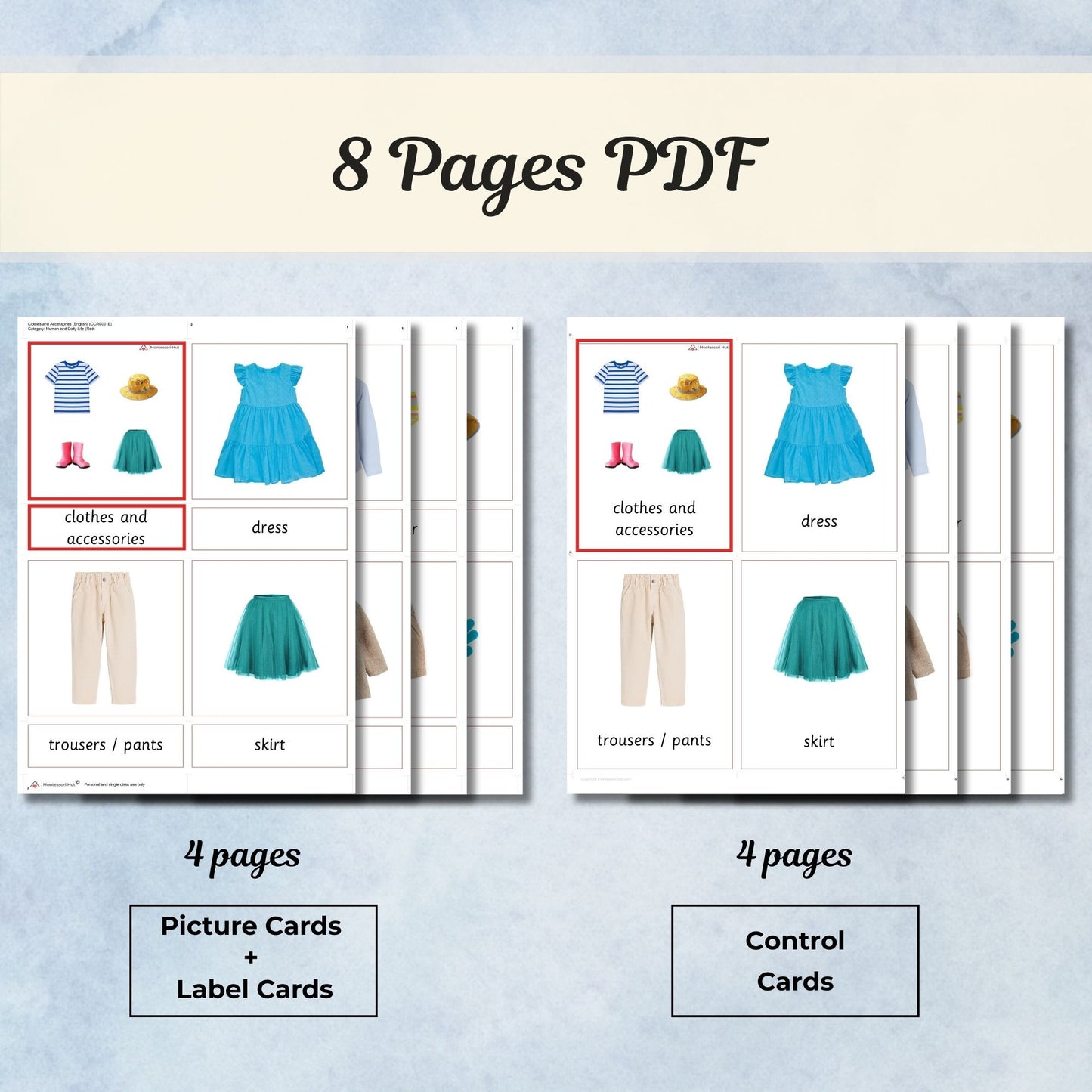Clothes and Accessories Montessori 3 Part Cards | Digital Download | Printable