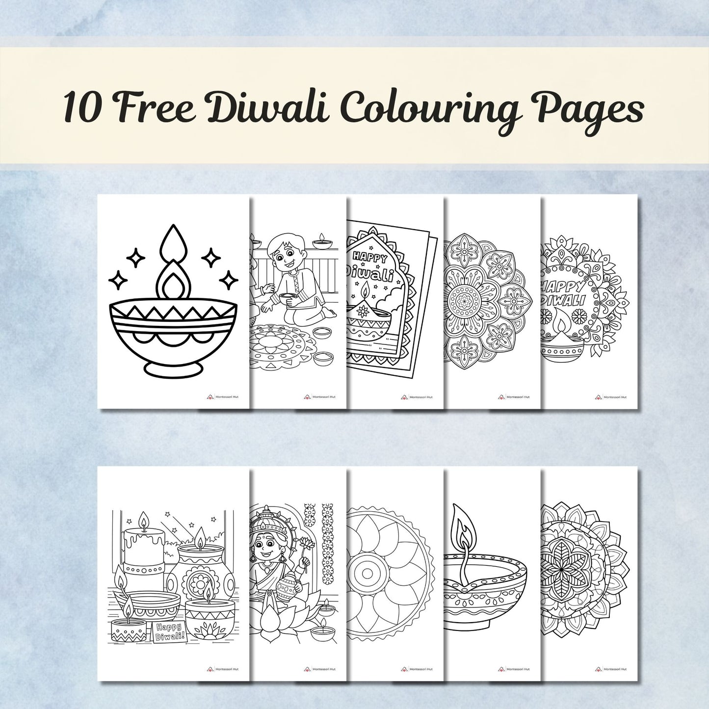 Diwali Customs and Traditions Montessori 3 Part Cards | Digital Download | 10 Free Colouring Pages | Printable