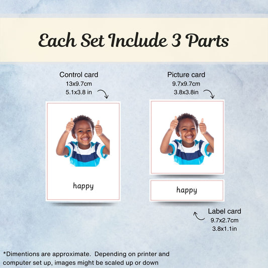 Emotions Montessori 3 Part Cards | Digital Download | Printable