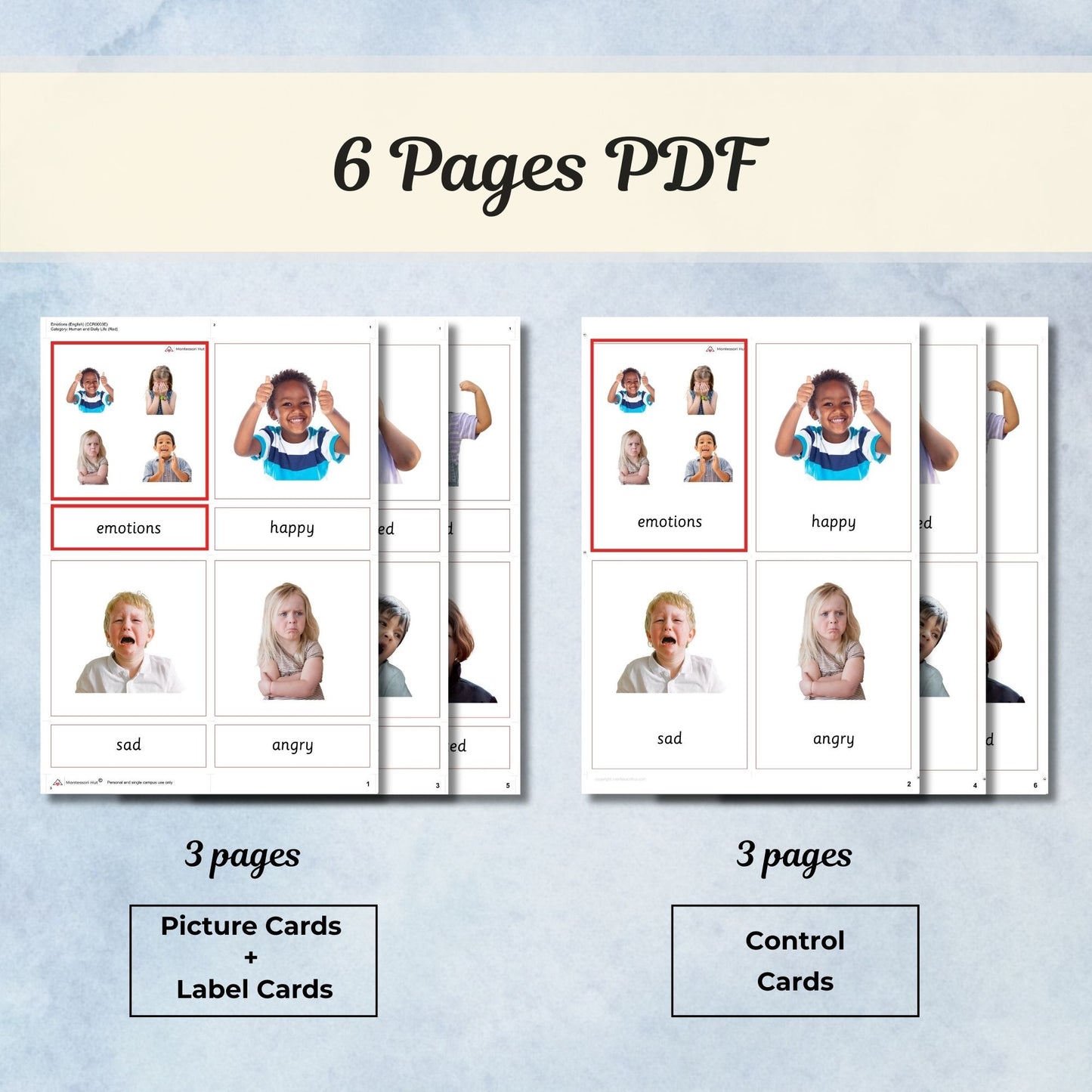 Emotions Montessori 3 Part Cards | Digital Download | Printable