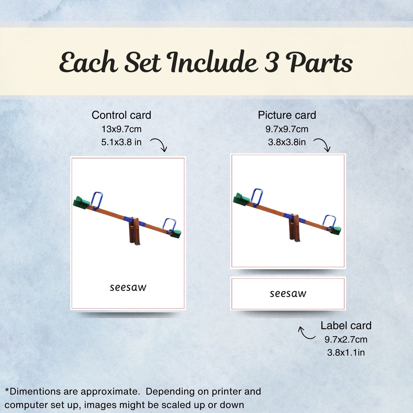 Playground Equipments Montessori 3 Part Cards | Digital Download | Printable