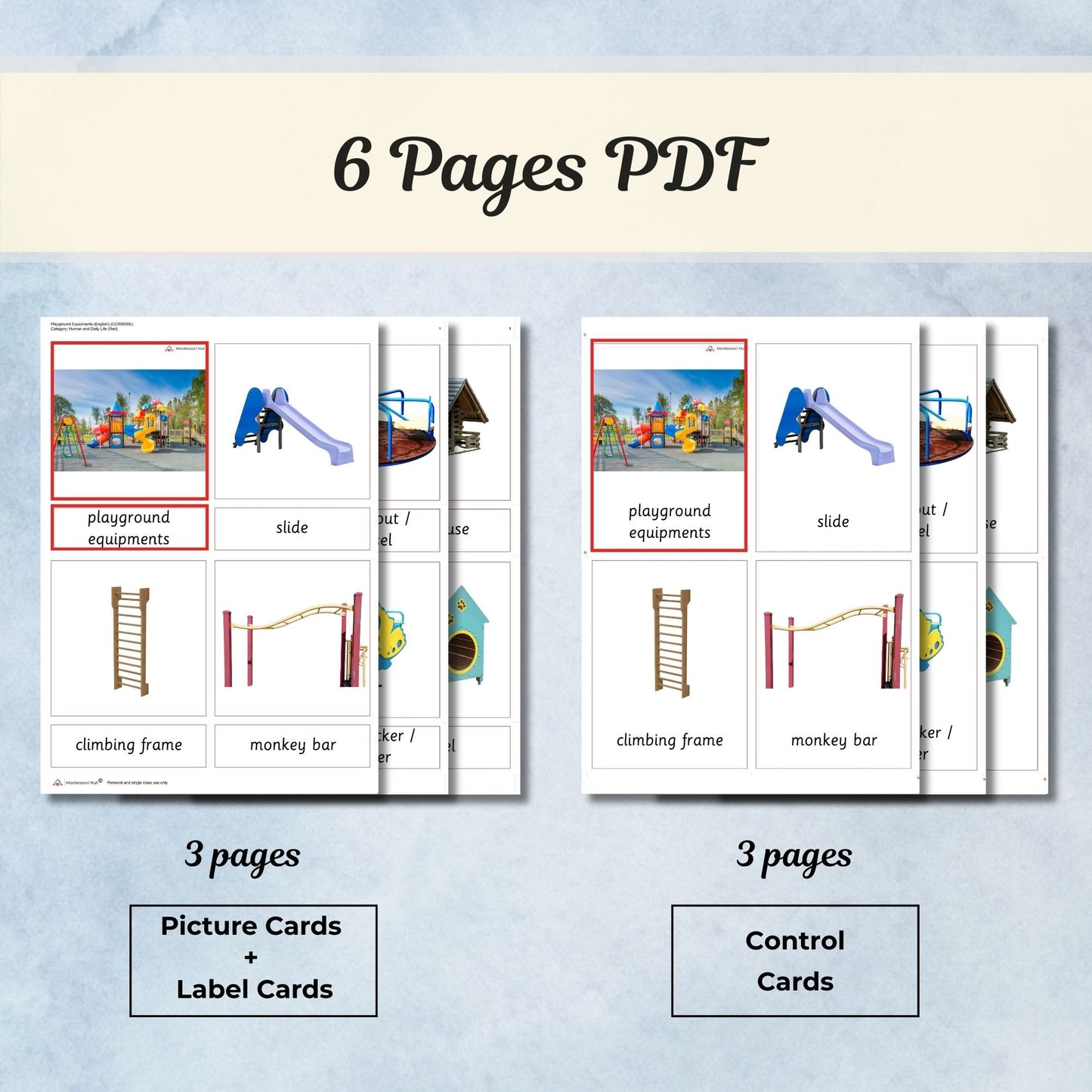 Playground Equipments Montessori 3 Part Cards | Digital Download | Printable