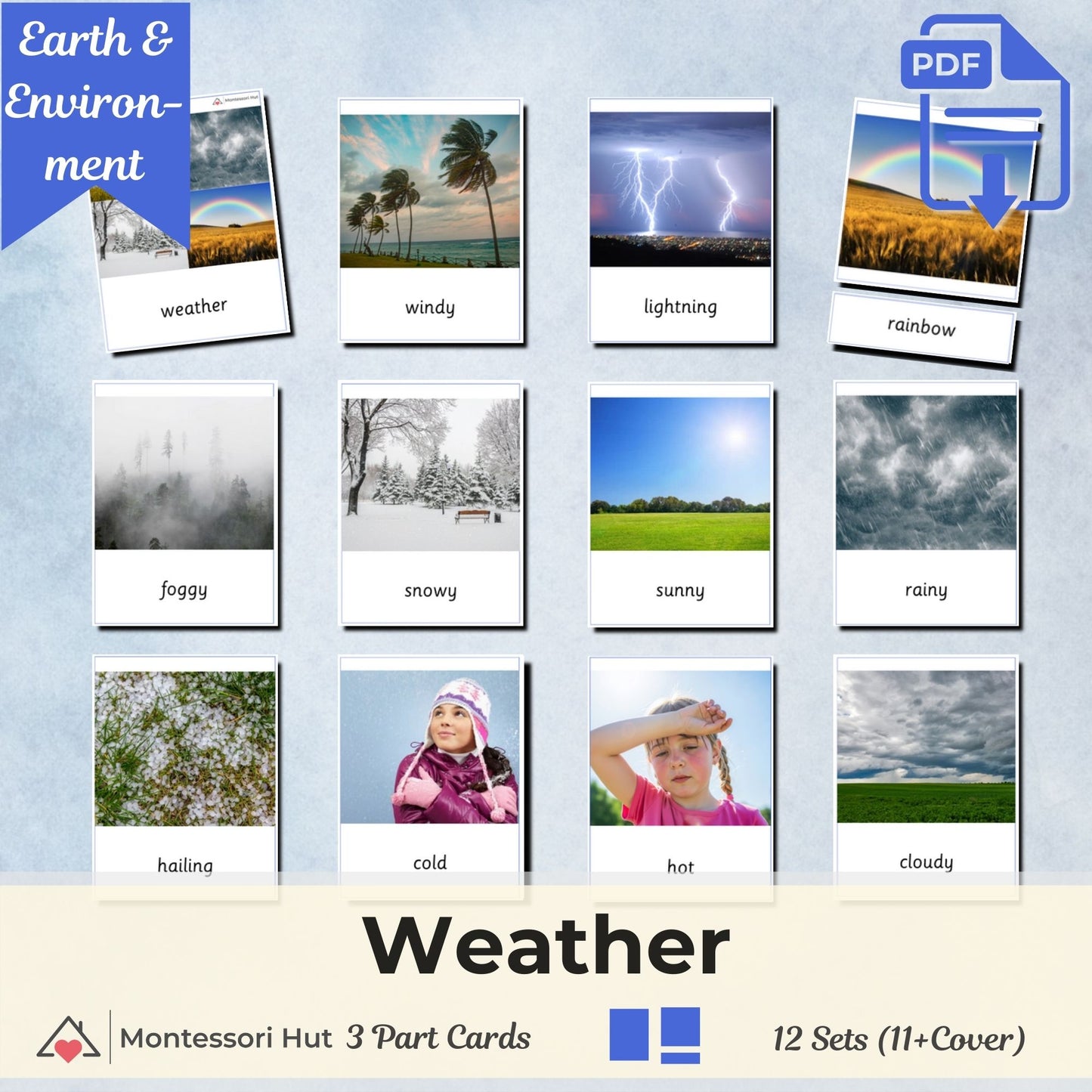 Weather Landmarks Montessori 3 Part Cards | Digital Download | Printable