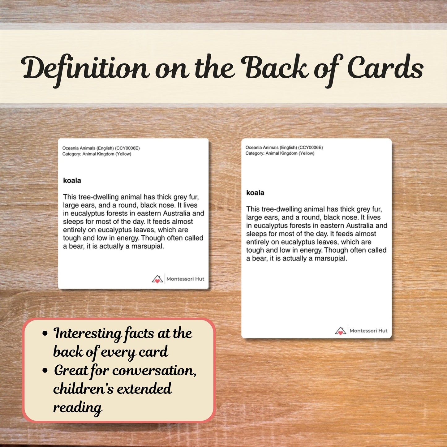 Oceania | Australia Animals Handmade Premium Montessori 3 Part Cards