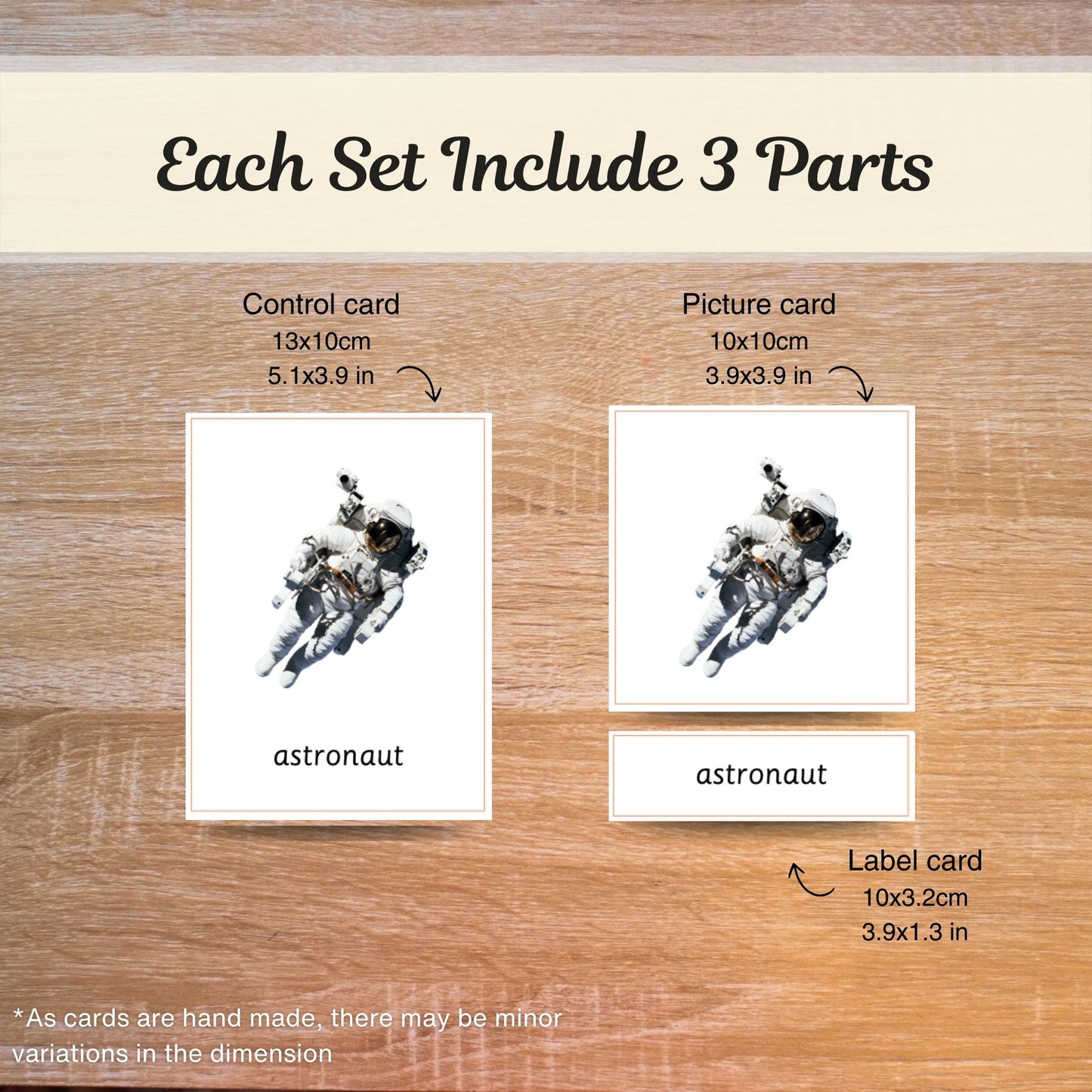 Space Objects Montessori 3 Part Cards - Handmade Premium Quality - Card Paper Matt Laminated - Educational Vocabulary Cards - 12 Sets