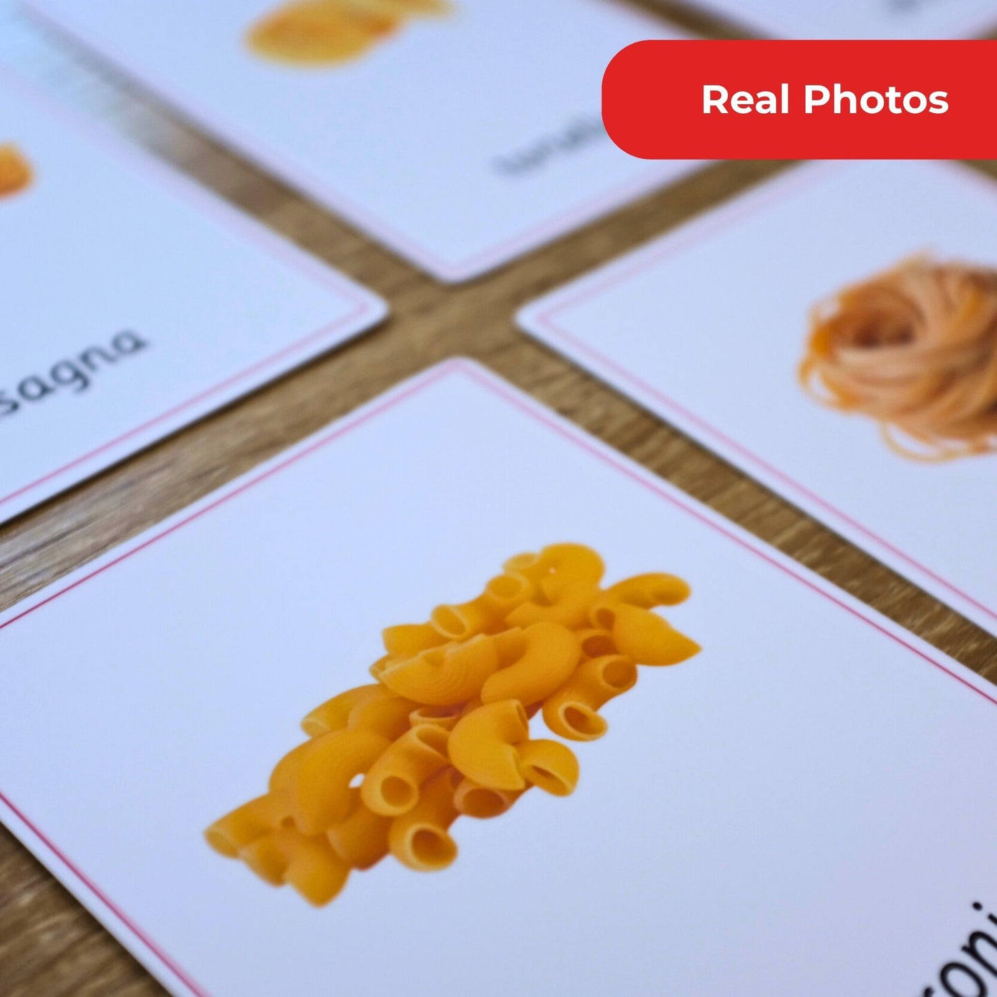 Pasta card on a matching game with other cards in the background