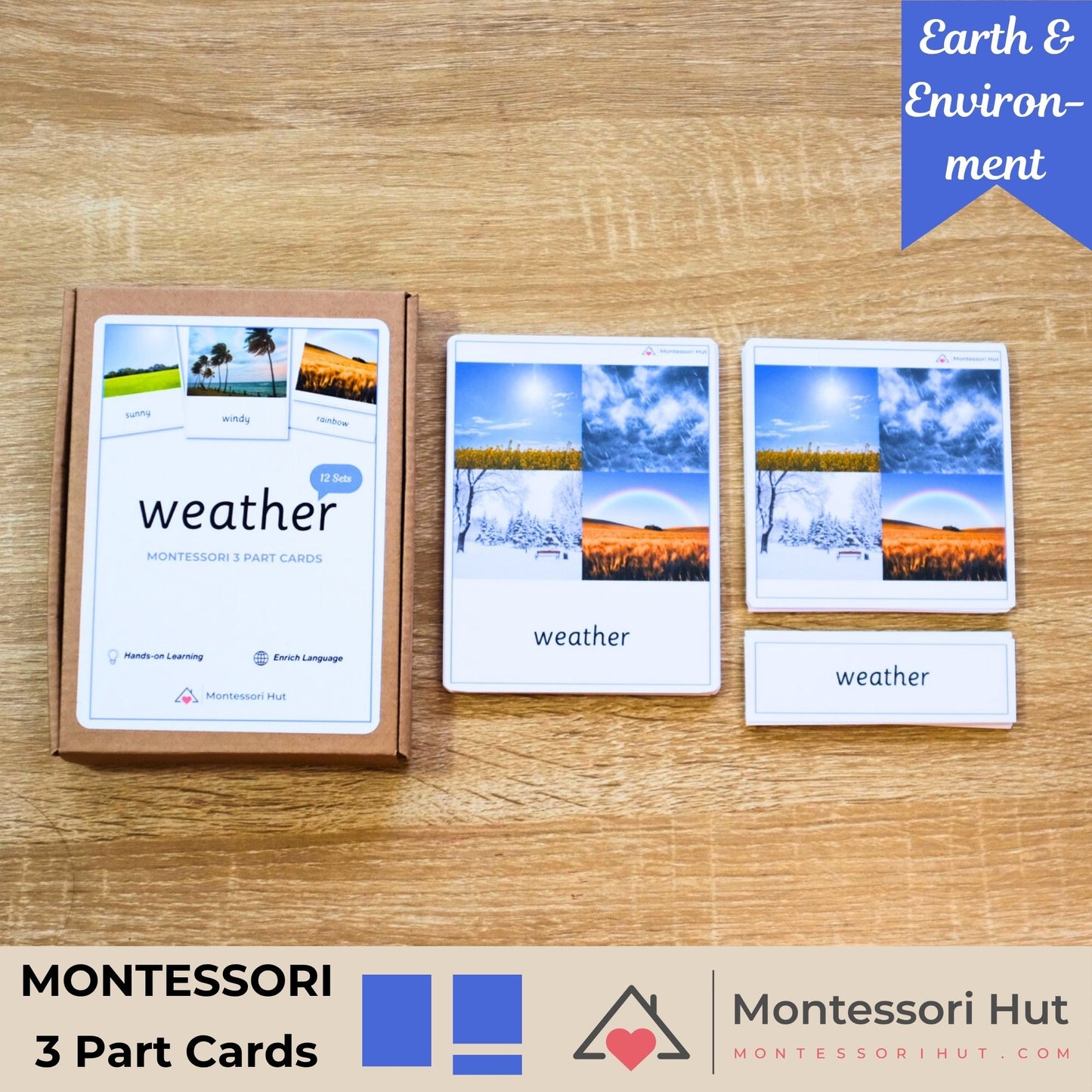 Weather Montessori 3 Part Cards Nomenclature - 12 Sets