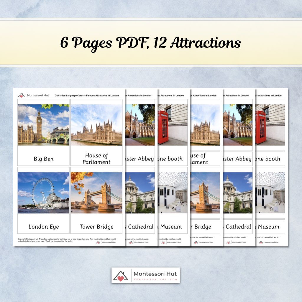 London famous landmark attractions Montessori 3 part card | classified card | Printable | Homeschool and classroom resources