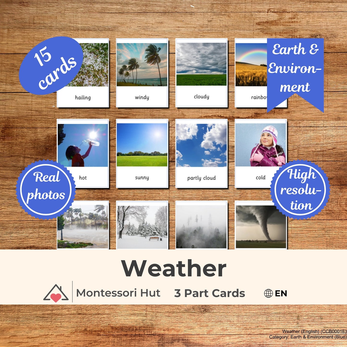 15 Weather Montessori 3 Part Cards|Nomenclature Cards|PDF Educational Flashcards Preschool, Homeschool, Classroom Learning Resources|Vocab