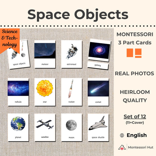 Space Objects Montessori 3 Part Cards - 12 Sets