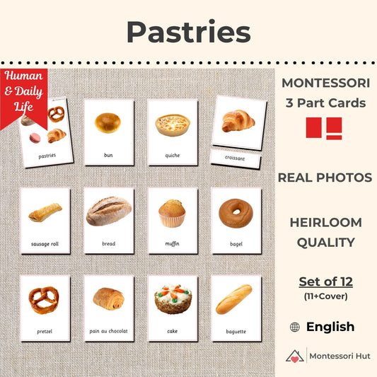 Sweet and Savoury Pastries Montessori 3 Part Cards - 12 Sets