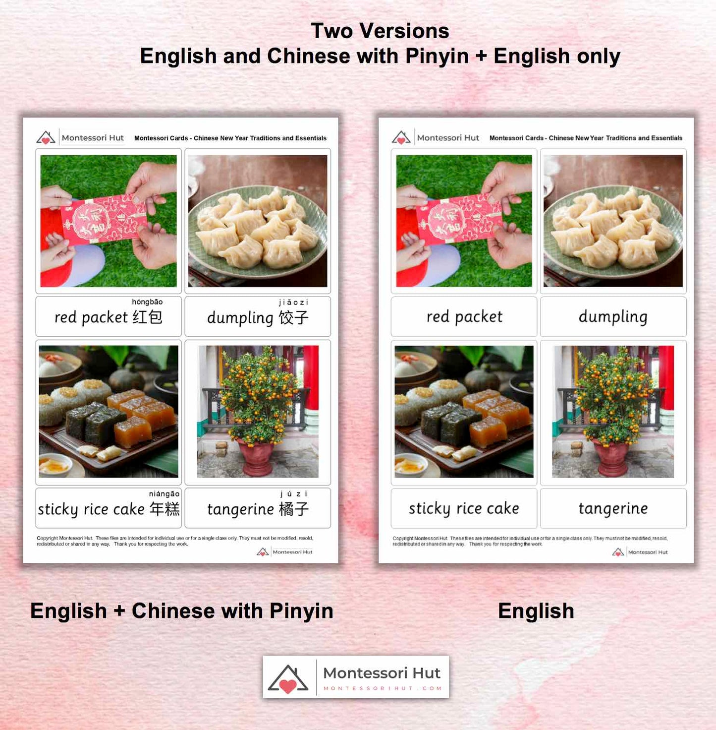 Chinese New Year / Lunar New Year Montessori Language Bundle - 3 Part Cards + Information Sheet on each tradition + Activity Sheet