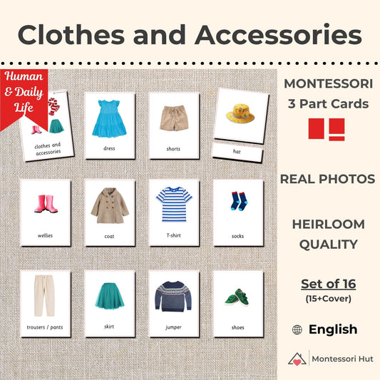 Clothes and Accessories Montessori 3 Part Cards - 12 Sets