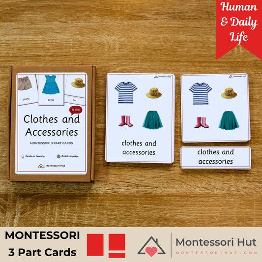 Clothes and Accessories Handmade Premium Montessori 3 Part Cards - 16 Sets