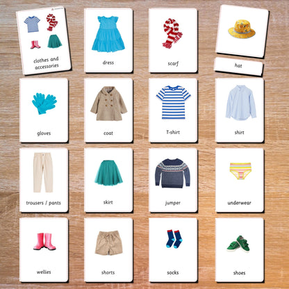 Clothes and Accessories Handmade Premium Montessori 3 Part Cards - 16 Sets