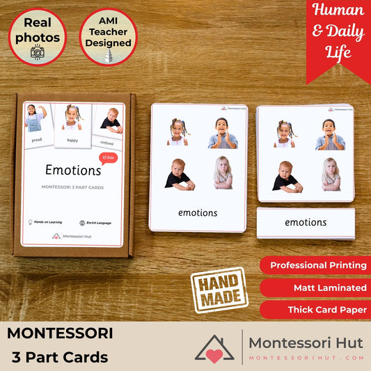 Emotions Handmade Premium Montessori 3 Part Cards - Building Emotional Intelligence and Vocabulary - 12 Sets