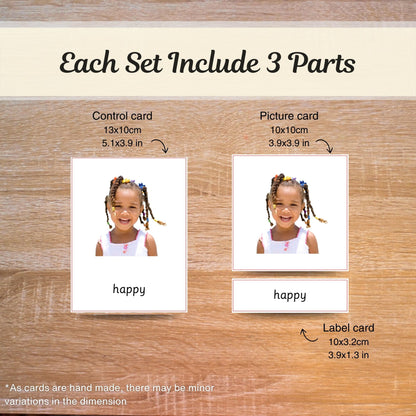 Feels and Emotions Handmade Premium Montessori 3 Part Cards - Building Emotional Intelligence and Vocabulary - 12 Sets