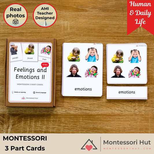 Feelings and Emotions II (For Older Children) Handmade Premium Montessori 3 Part Cards - Building Emotional Intelligence and Vocabulary - 12 Sets