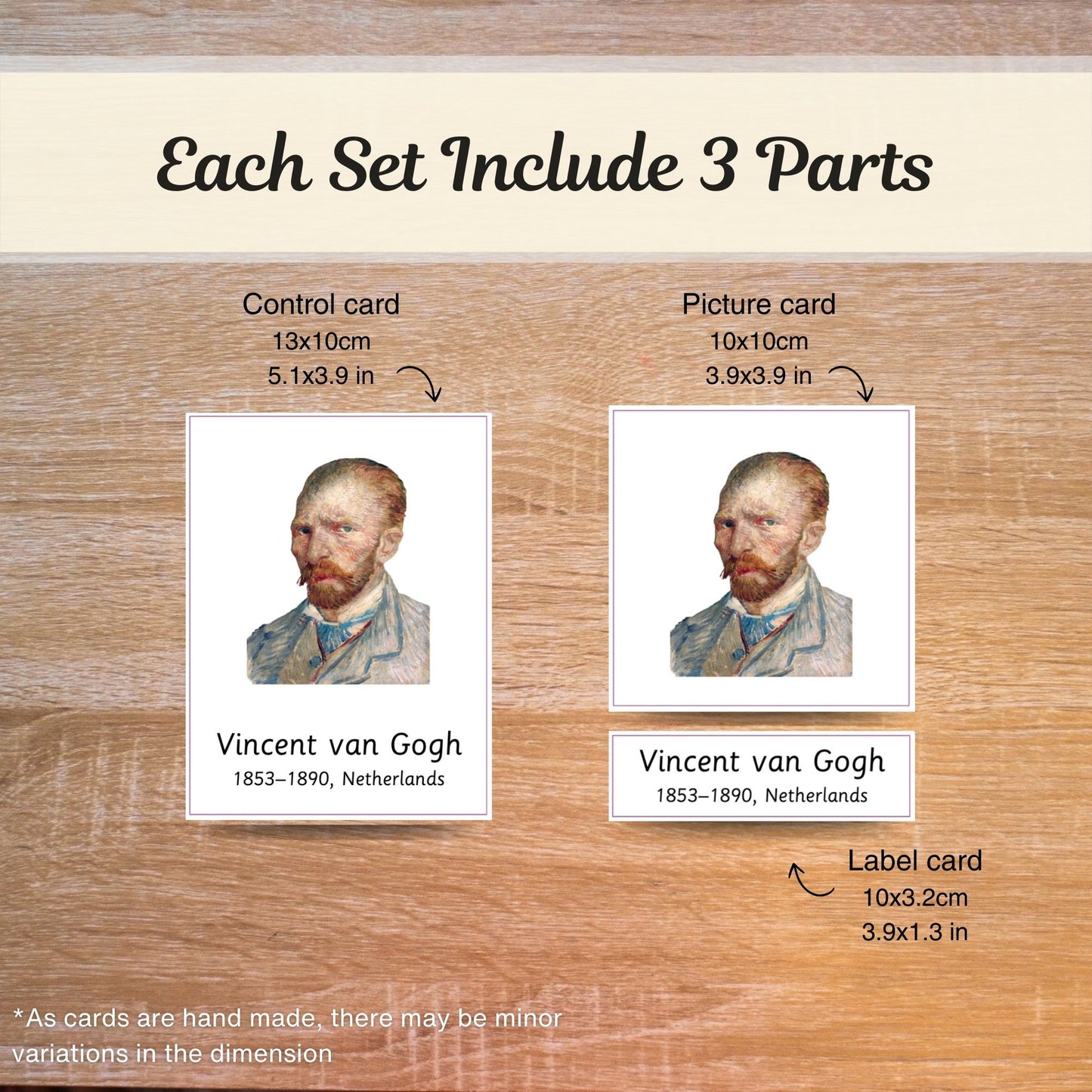 Famous Artists - From Renaissance to Cubism - Handmade Premium Montessori 3 Part Cards - 12 Sets