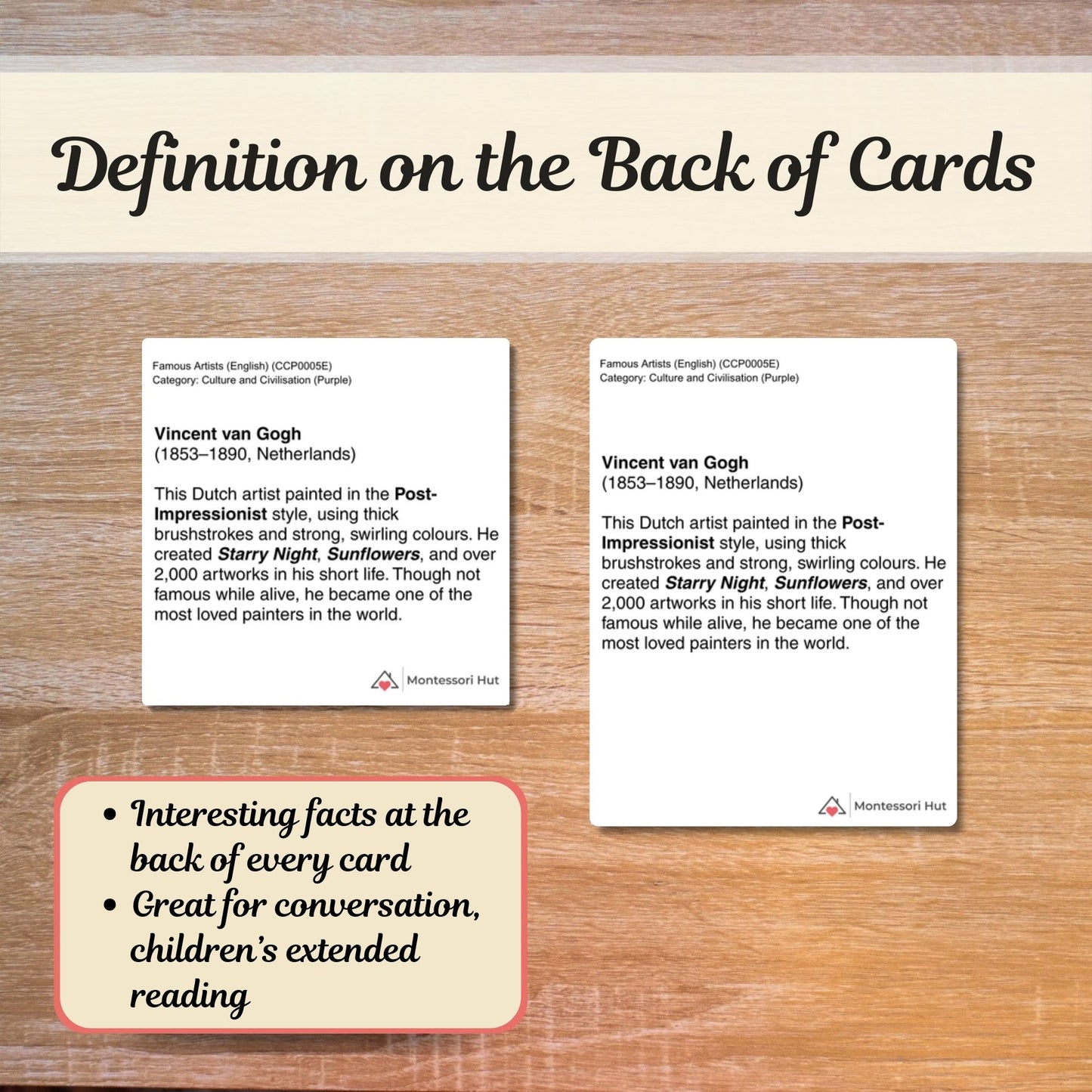 Famous Artists - From Renaissance to Cubism - Handmade Premium Montessori 3 Part Cards - 12 Sets