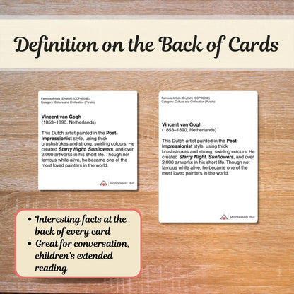 Famous Artists - From Renaissance to Cubism - Handmade Premium Montessori 3 Part Cards - 12 Sets