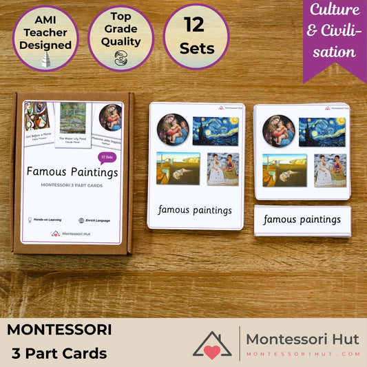 Famous Paintings - From Renaissance to Cubism - Handmade Premium Montessori 3 Part Cards - 12 Sets