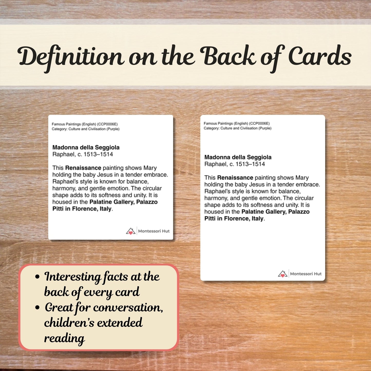 Famous Paintings - From Renaissance to Cubism - Handmade Premium Montessori 3 Part Cards - 12 Sets