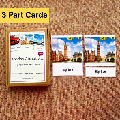 12 London Attractions Montessori 3 Part Cards - Handmade Premium Quality Educational Language Activity for Families, Montessori and Homeschools