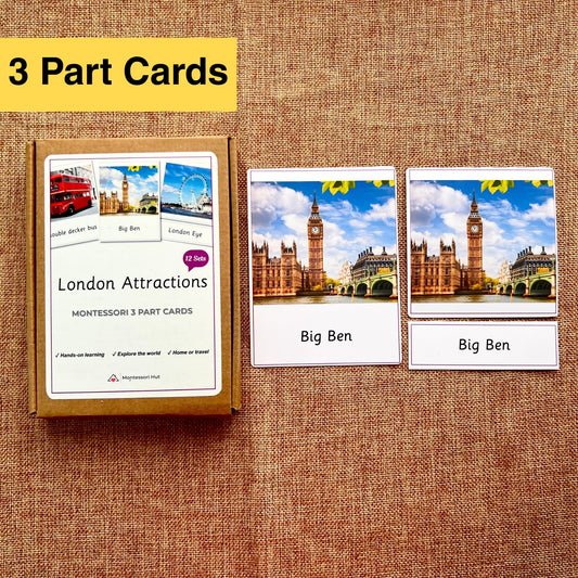 12 London Attractions Montessori 3 Part Cards - Educational Language Activity for Families, Montessori and Homeschools