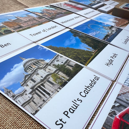 12 London Attractions Montessori 3 Part Cards - Handmade Premium Quality Educational Language Activity for Families, Montessori and Homeschools