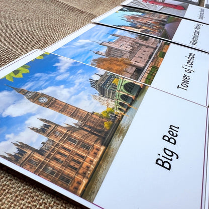 12 London Attractions Montessori 3 Part Cards - Handmade Premium Quality Educational Language Activity for Families, Montessori and Homeschools