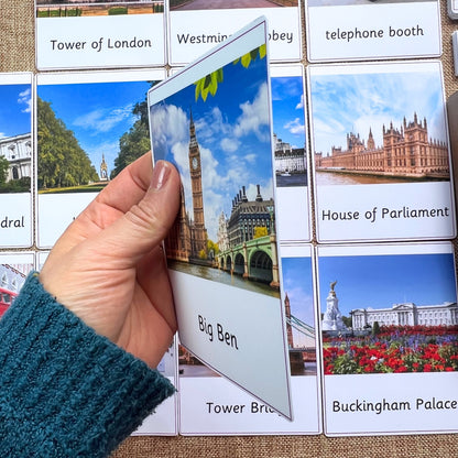 12 London Attractions Montessori 3 Part Cards - Handmade Premium Quality Educational Language Activity for Families, Montessori and Homeschools