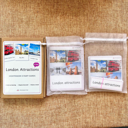 12 London Attractions Montessori 3 Part Cards - Handmade Premium Quality Educational Language Activity for Families, Montessori and Homeschools