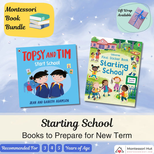 Starting School Montessori Book Bundle - Story Book and Usborne Sticker Book - Gift Option available