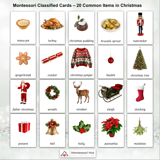 20 Christmas Items - Montessori 3 Part Cards - Classified Cards - Digital Download or Digital + Printed