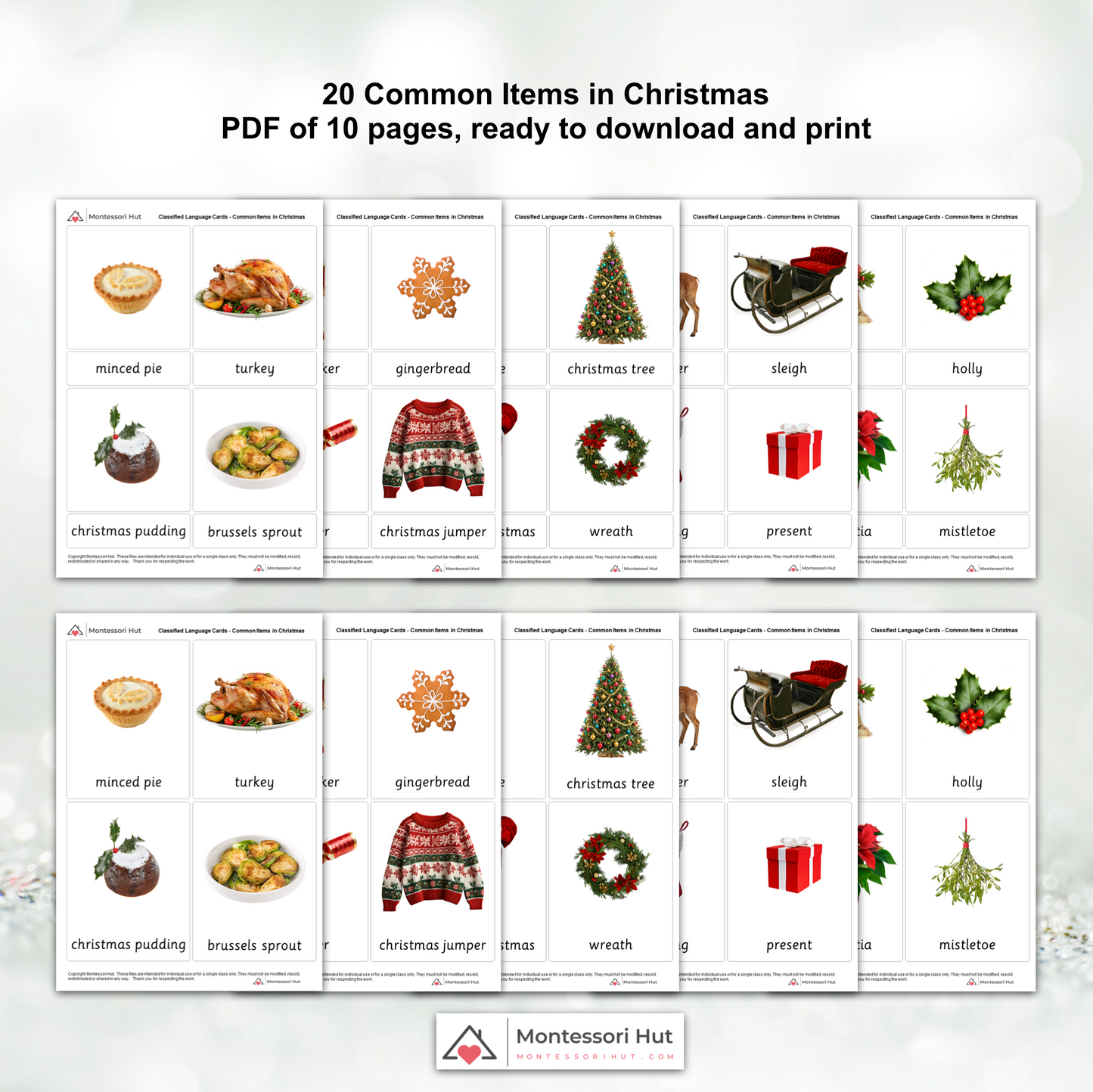 20 Christmas Items - Montessori 3 Part Cards - Classified Cards - Digital Download or Digital + Printed