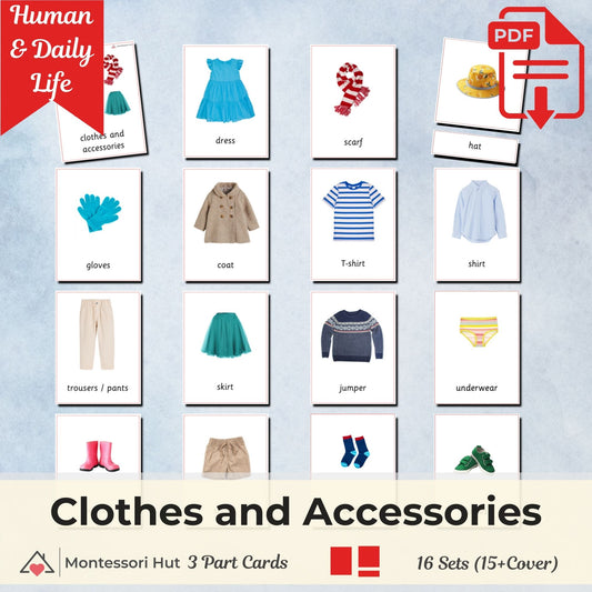 Clothes and Accessories Montessori 3 Part Cards | Digital Download | Printable
