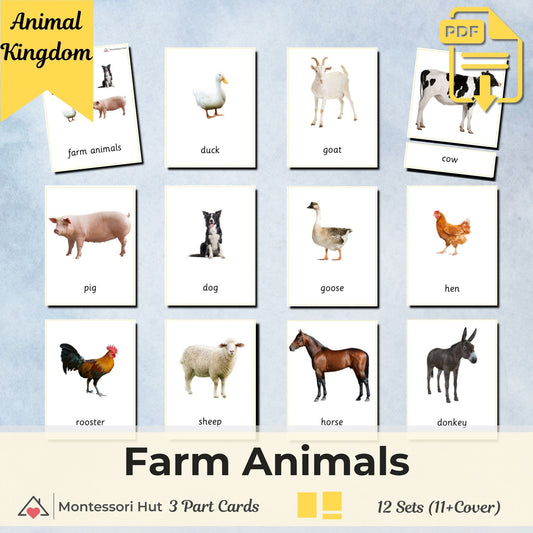 Farm Animals Montessori 3 Part Cards with Fact Cards | Digital Download | Printable