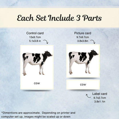 Farm Animals Montessori 3 Part Cards with Fact Cards | Digital Download | Printable
