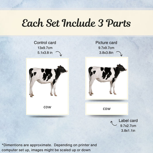 Farm Animals Montessori 3 Part Cards with Fact Cards | Digital Download | Printable