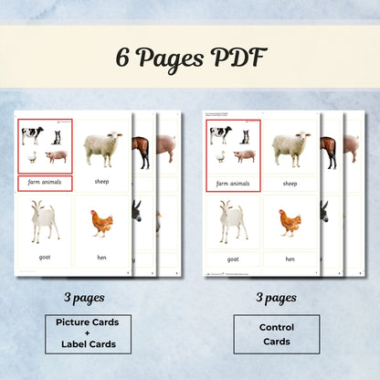Farm Animals Montessori 3 Part Cards with Fact Cards | Digital Download | Printable