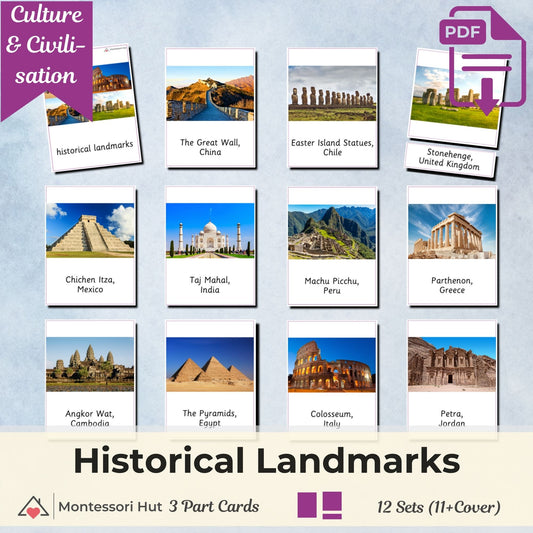 Historical Landmarks Montessori 3 Part Cards | Digital Download | Printable