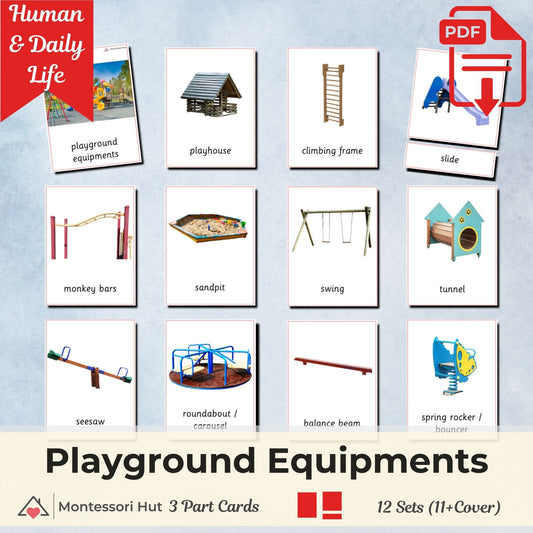 Playground Equipments Montessori 3 Part Cards | Digital Download | Printable